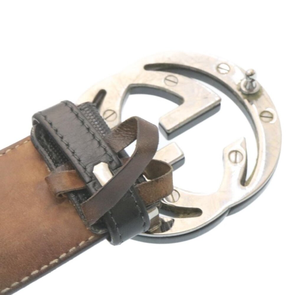 GUCCI GG Canvas Interlocking Belt PVC Leather Black Auth - Picture 10 of 10